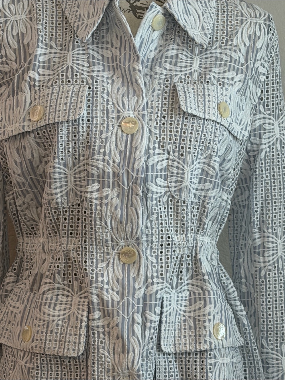 Veronica Beard Kiki Eyelet Jacket NWT Blue Utility Cinch Waist Size 6 - Picture 4 of 12